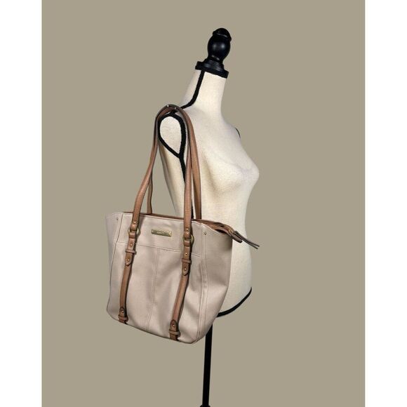 Rosetti Beige Tote With Brown Accents Multiple Compartments & Zipper Closure - Picture 2 of 13